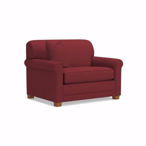 Red chair and a deals half with ottoman